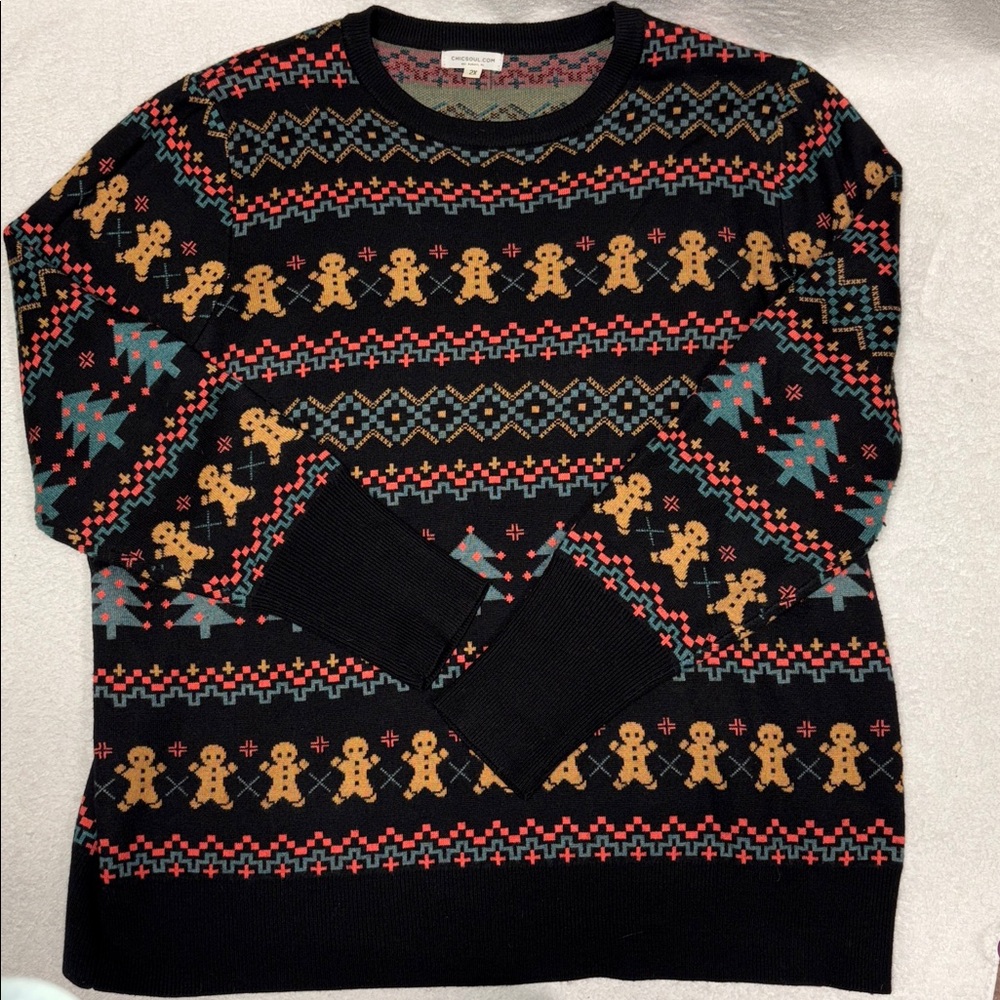 Chicsoul Festive Gingerbread Pattern ugly Christmas Sweater size 2x